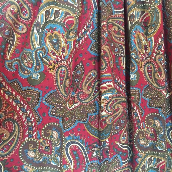 ORVIS Midi Pleated Skirt Size XL Paisley Burgundy Pockets Side Zip Elastic Waist - Picture 7 of 11